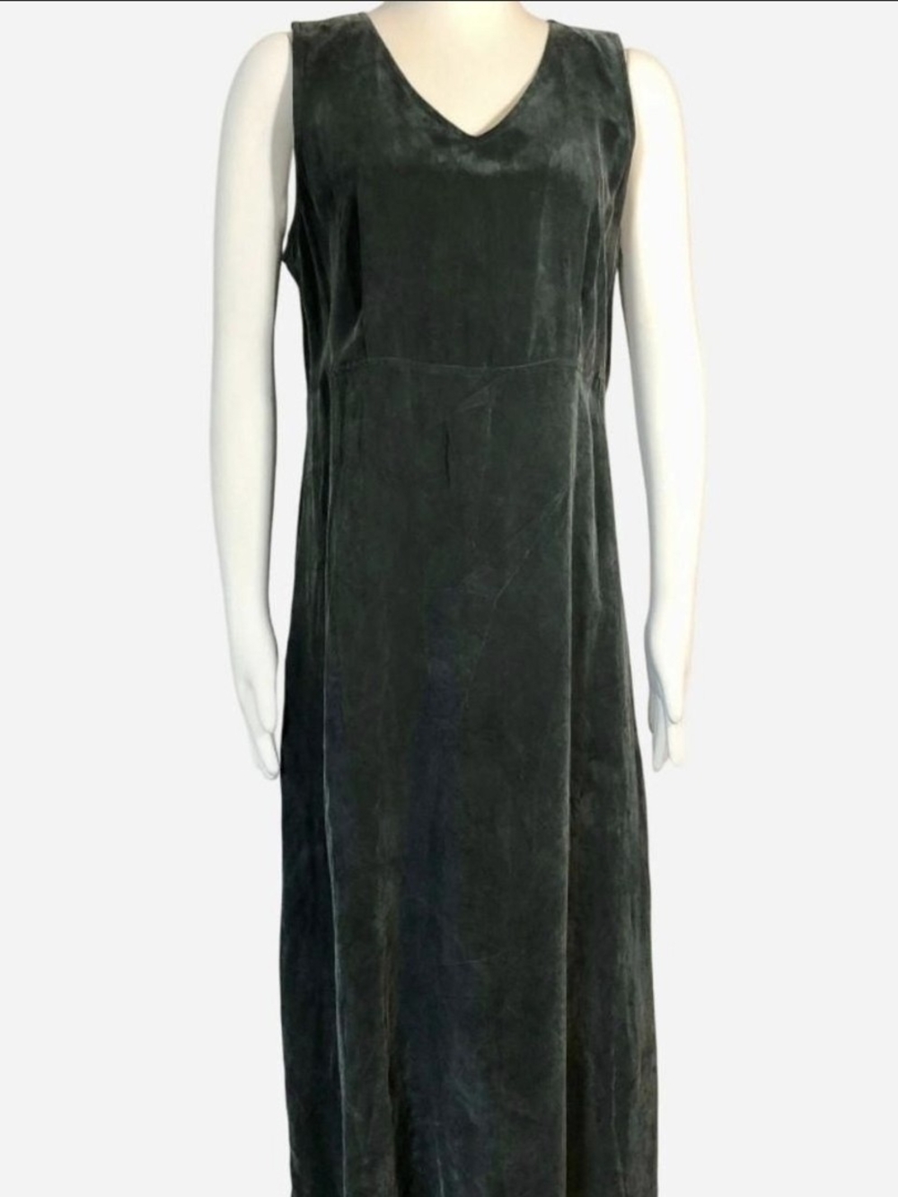 Vintage 90s Casual Corner Annex Velvet/Velour Forest Green Maxi dress w pockets